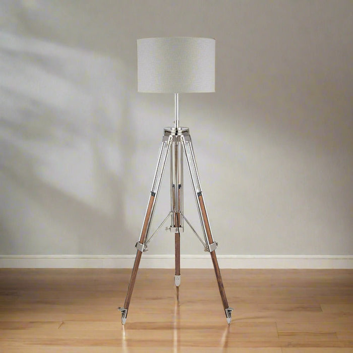 Port Nickel & Wood Tripod Floor Lamp Base