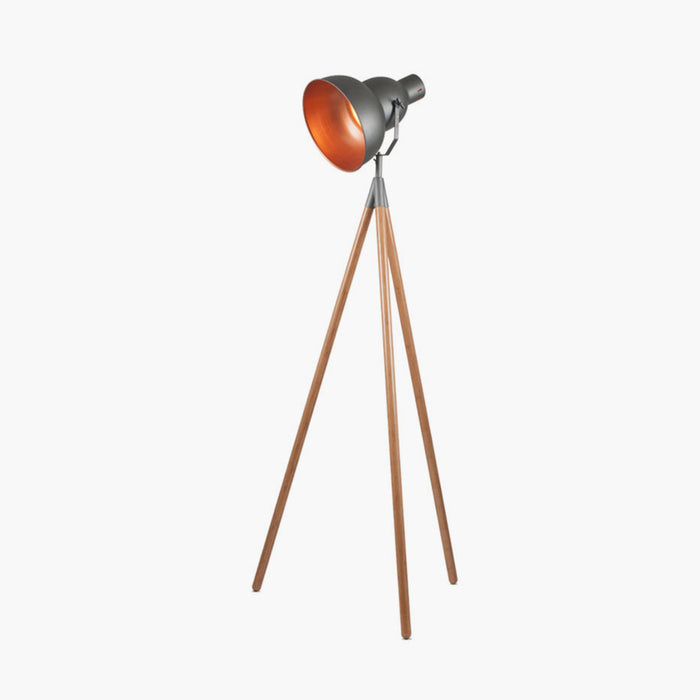 Larkin Grey Metal and Natural Wood Tripod Floor Film Light