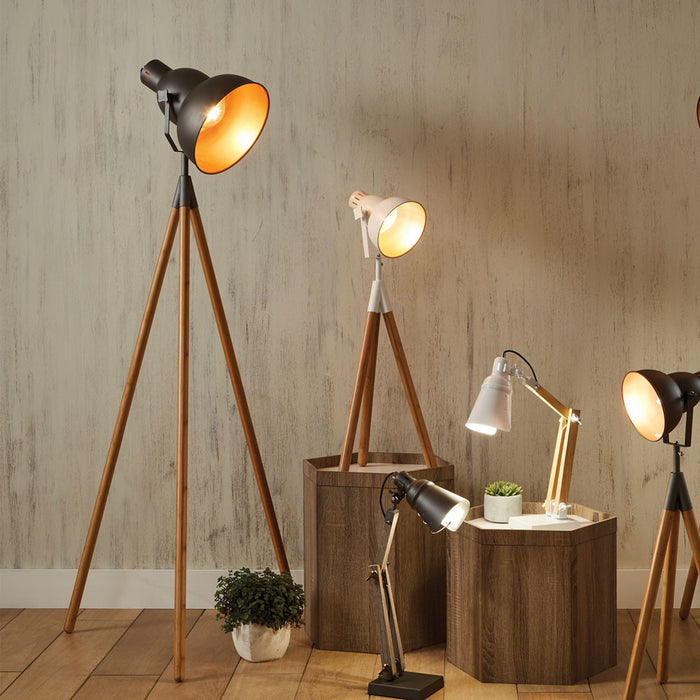 Larkin Grey Metal and Natural Wood Tripod Floor Film Light