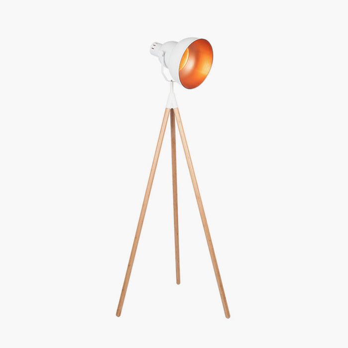 Larkin White Metal and Natural Wood Tripod Floor Film Light