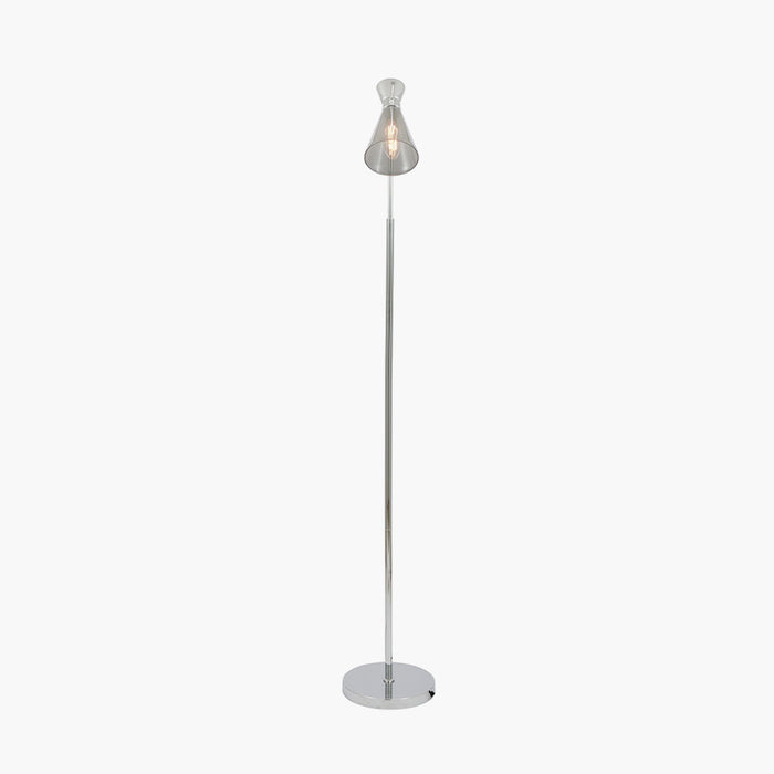 Monroe Smoke Glass and Silver Metal Waisted Floor Lamp