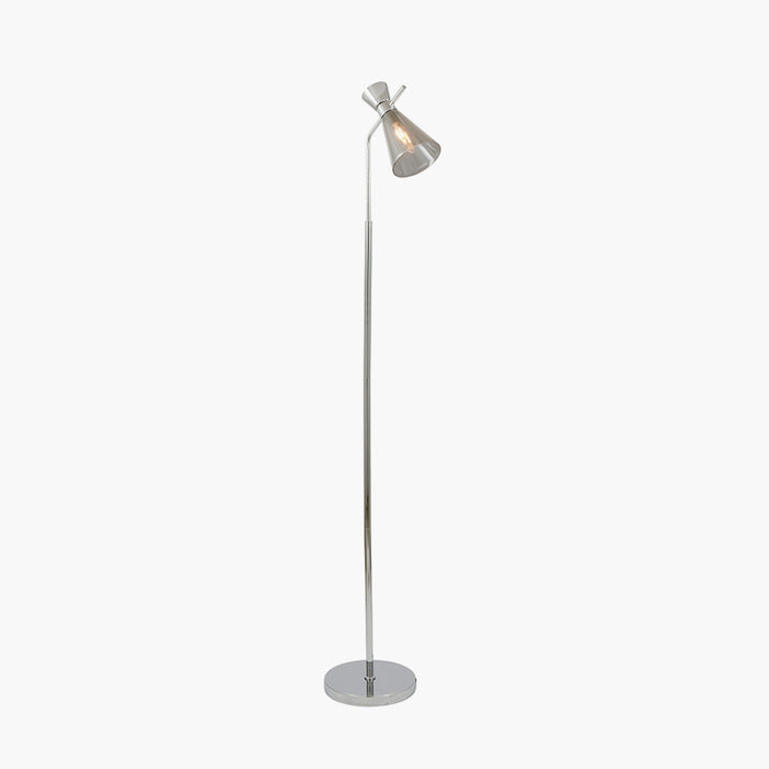 Monroe Smoke Glass and Silver Metal Waisted Floor Lamp