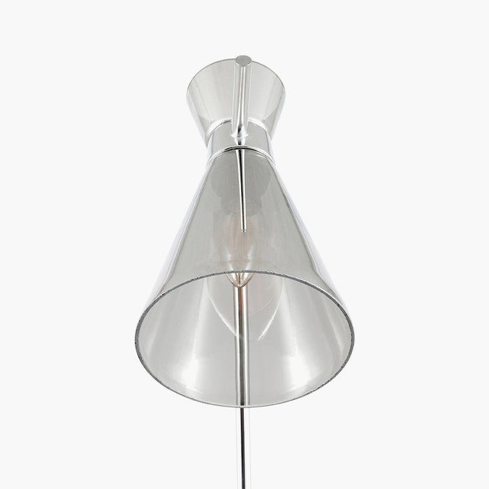 Monroe Smoke Glass and Silver Metal Waisted Floor Lamp