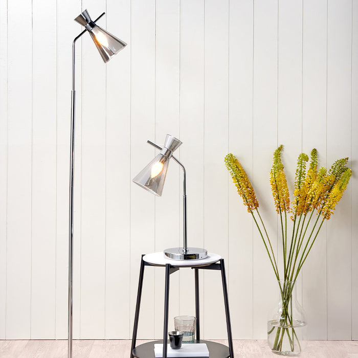 Monroe Smoke Glass and Silver Metal Waisted Floor Lamp