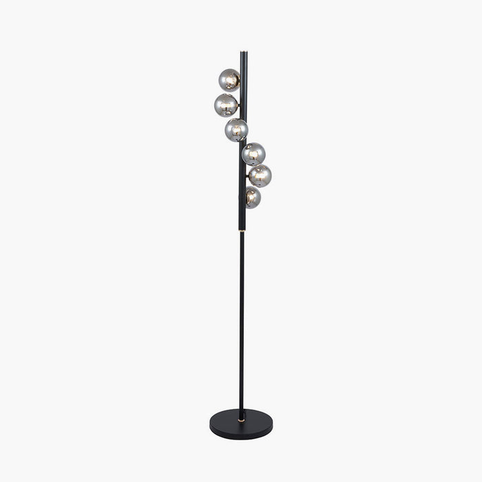 Blair Black Metal & Smoked Glass Orb Floor Lamp ( Due Back In 18/12/24 )