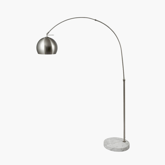 Feliciani Brushed Silver Metal and White Marble Floor Lamp