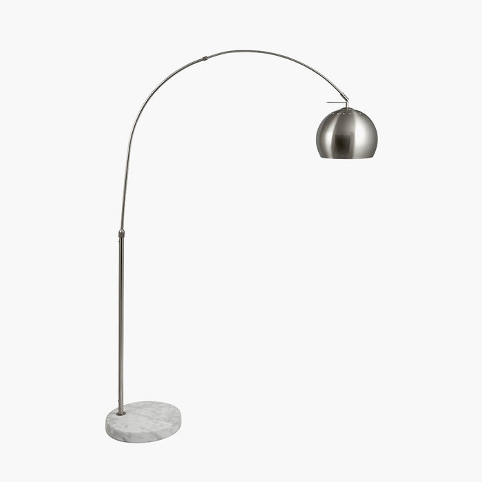 Feliciani Brushed Silver Metal and White Marble Floor Lamp