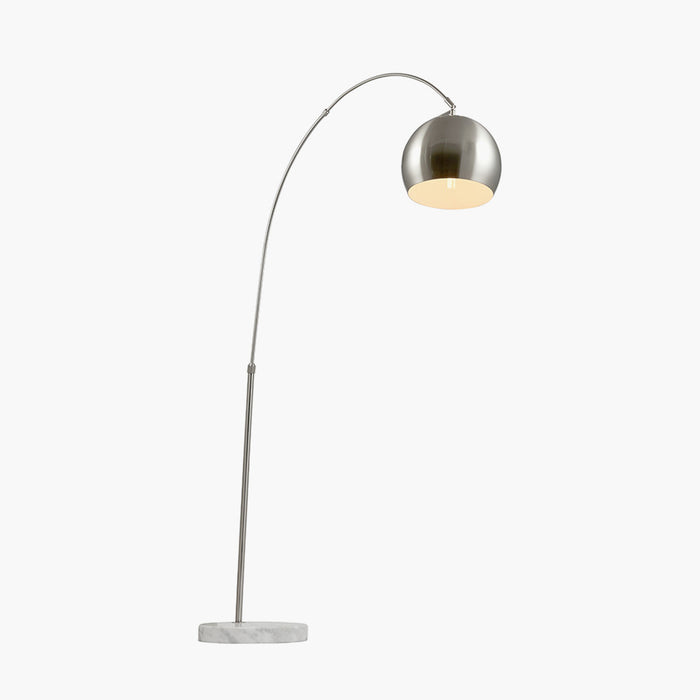 Feliciani Brushed Silver Metal and White Marble Floor Lamp