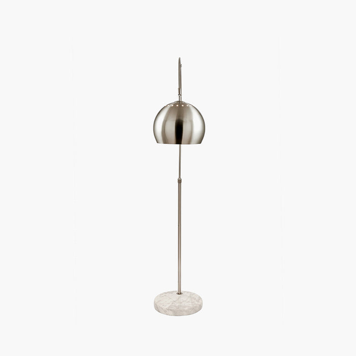 Feliciani Brushed Silver Metal and White Marble Floor Lamp