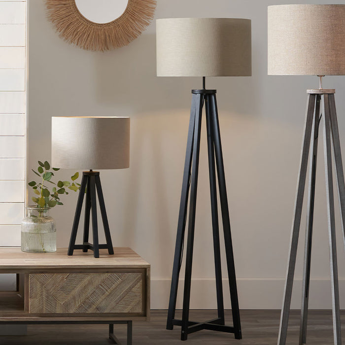 Whitby Matt Black Wood Tapered 4 Post Floor Lamp (Due Back in 16/11/24)