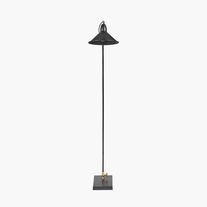 Canton Matt Black and Brass Metal Cone Floor Lamp