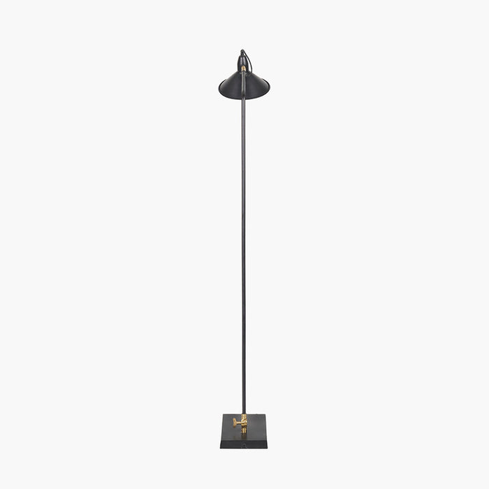 Canton Matt Black and Brass Metal Cone Floor Lamp