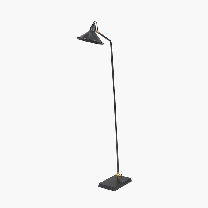 Canton Matt Black and Brass Metal Cone Floor Lamp