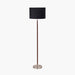 Gianni Brushed Silver and Wood Effect Floor Lamp with Black Faux Cotton Lined Shade- 157cm