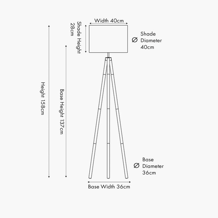 Modern Gold & Walnut Tripod Floor Lamp With Natural Shade - 158cm