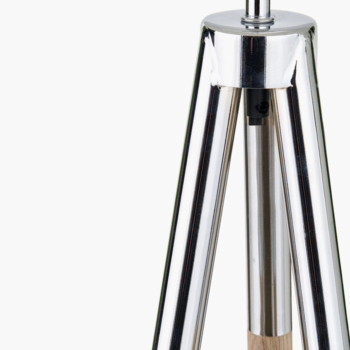 Modern Silver & Grey Wood Tripod Floor Lamp With White Shade - 158cm