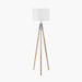 Vali Silver Metal and Grey Wood Grain Tripod Floor Lamp with White Lampshade- 158cm