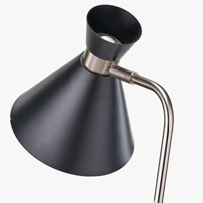 Benedict Black & Brushed Silver Metal Floor Lamp with Funnel Lampshade - 159cm