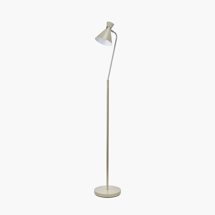 Benedict Sage & Brushed Silver Metal Floor Lamp with Funnel Lampshade