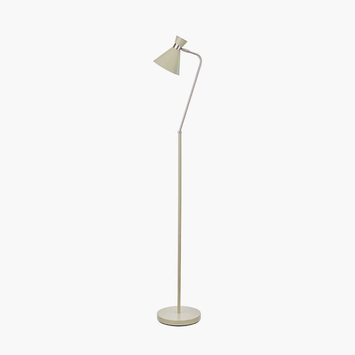 Benedict Sage & Brushed Silver Metal Floor Lamp with Funnel Lampshade