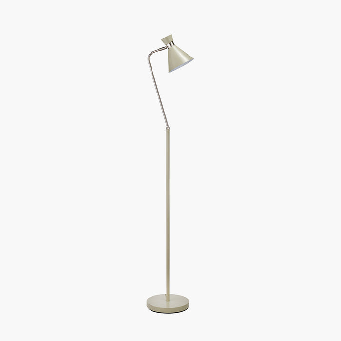 Benedict Sage & Brushed Silver Metal Floor Lamp with Funnel Lampshade