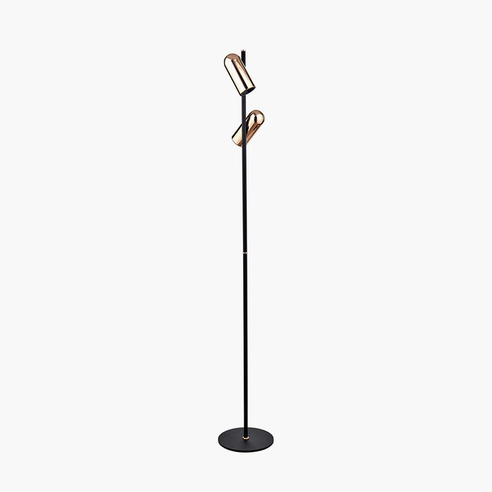 Xena Black and Rose Gold Metal LED Floor Lamp with Adjustable Two Heads - 151cm