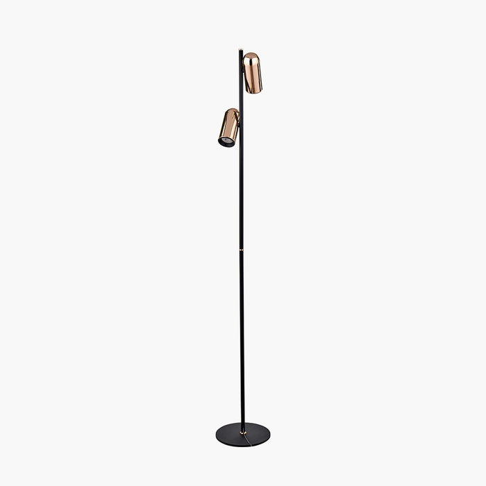 Xena Black and Rose Gold Metal LED Floor Lamp with Adjustable Two Heads - 151cm