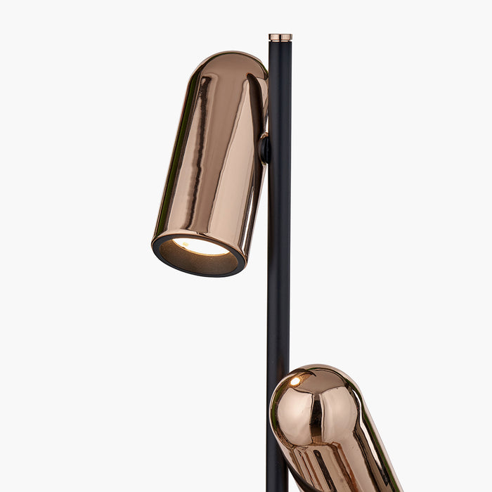 Xena Black and Rose Gold Metal LED Floor Lamp with Adjustable Two Heads - 151cm