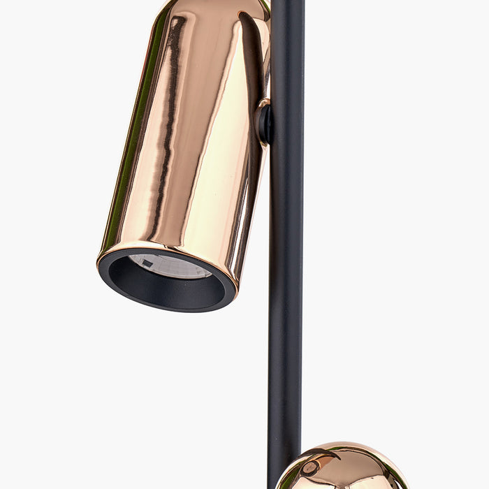 Xena Black and Rose Gold Metal LED Floor Lamp with Adjustable Two Heads - 151cm