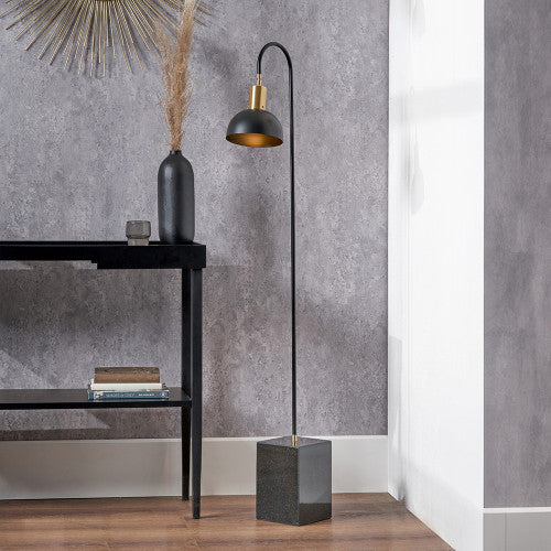 Modern Black Marble Floor Lamp – Brushed Brass Accents & Sleek Design  