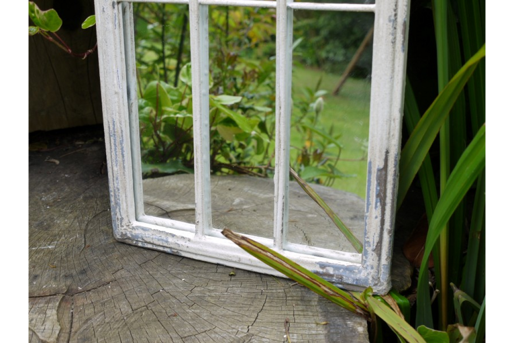 Indoor / Outdoor Distressed White Metal Arch Garden Mirror - 100 x 24 cm - Decor Interiors