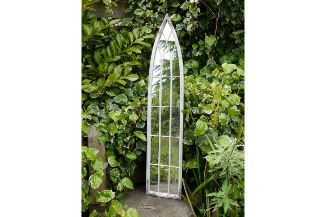 Indoor / Outdoor Distressed White Metal Arch Garden Mirror - 120 x 24 cm - Decor interiors