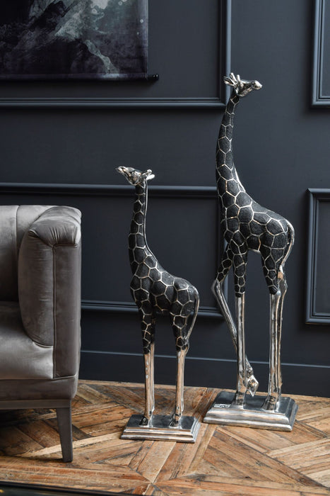 Small Giraffe Floor Sculpture, Black, Silver