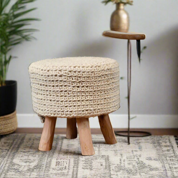 Yvette Knitted Stool in Natural