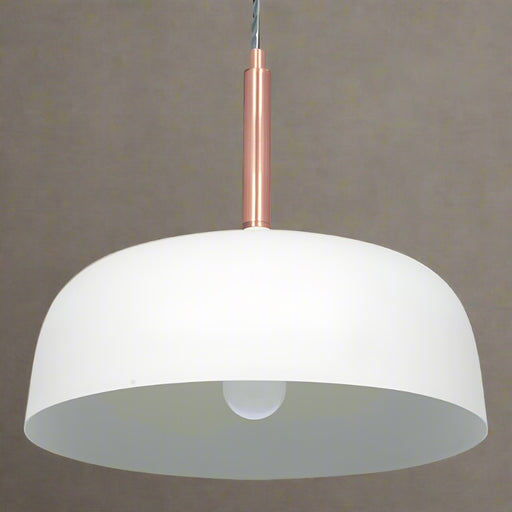 Anke Matt Cream & Copper Domed Metal Pendant Ceiling Light