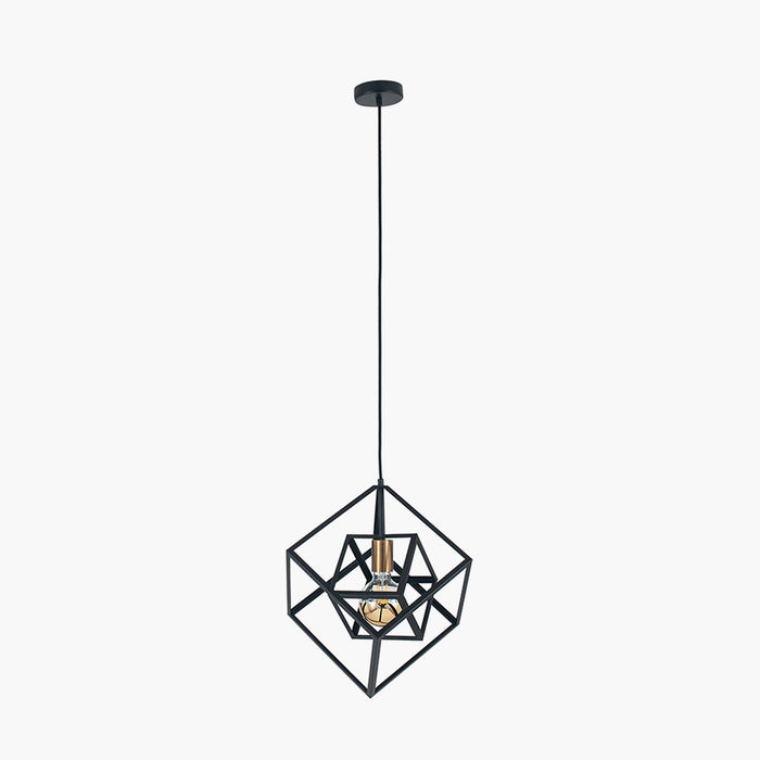 Alessio Matt Black Metal Cube Ceiling Pendant Light