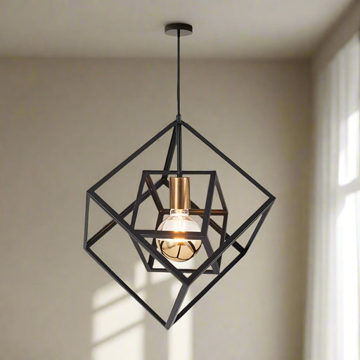 Alessio Matt Black Metal Cube Ceiling Pendant Light