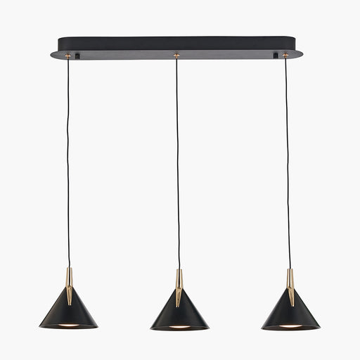 Astarion Matt Black and Gold 3 Drop LED Pendant - 66 cm