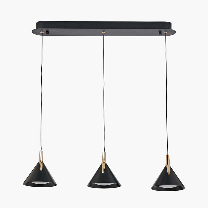 Astarion Matt Black and Gold 3 Drop LED Pendant - 66 cm