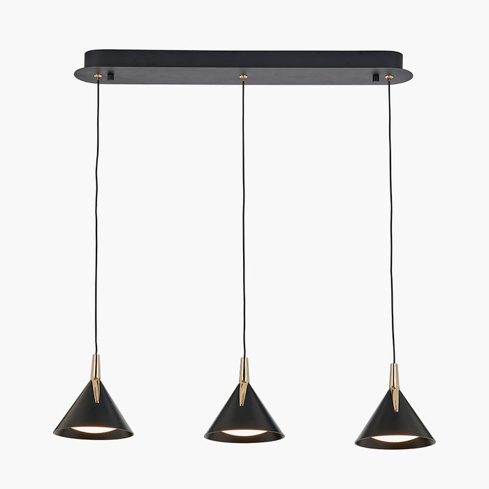 Astarion Matt Black and Gold 3 Drop LED Pendant - 66 cm