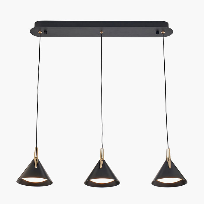 Astarion Matt Black and Gold 3 Drop LED Pendant - 66 cm