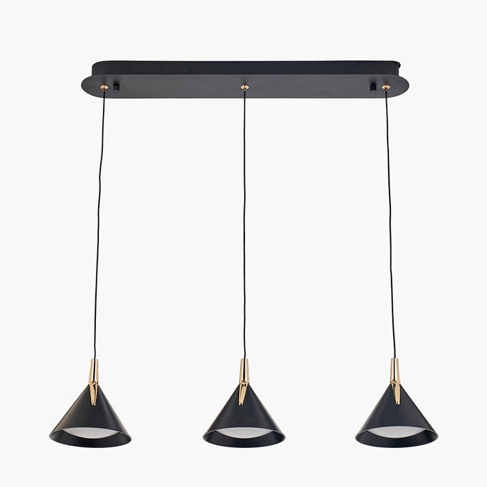 Astarion Matt Black and Gold 3 Drop LED Pendant - 66 cm