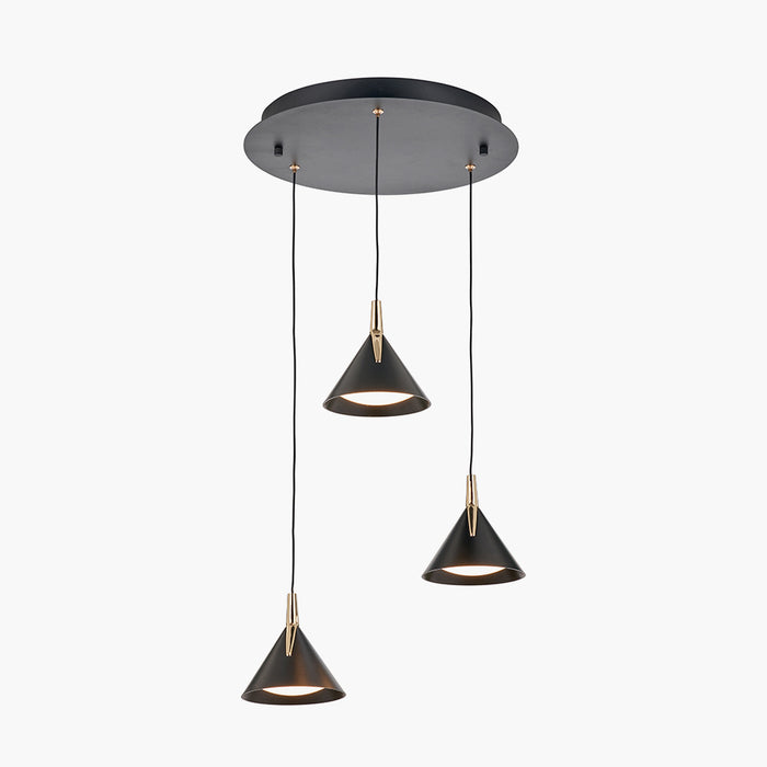 Astarion Matt Black and Gold Multi Drop LED Pendant - 42 cm