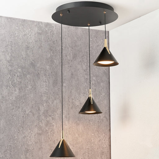 Astarion Matt Black and Gold Multi Drop LED Pendant - 42 cm