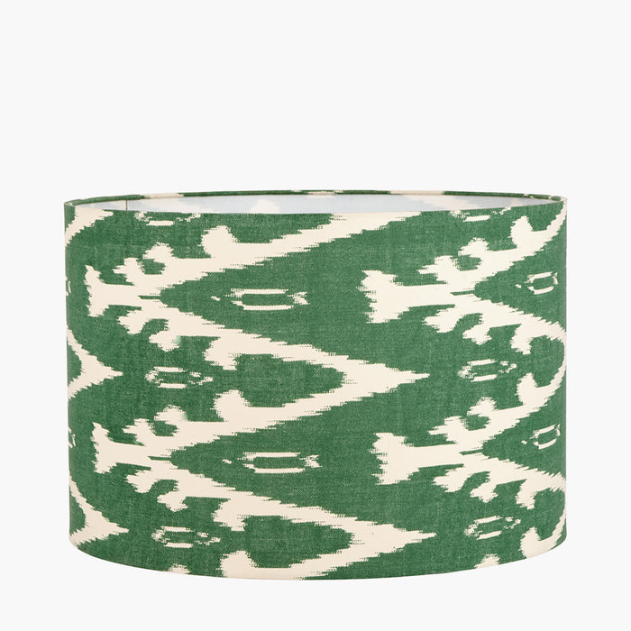 Lars Racing Green Ikat Patterned Cylinder Shade - 35cm