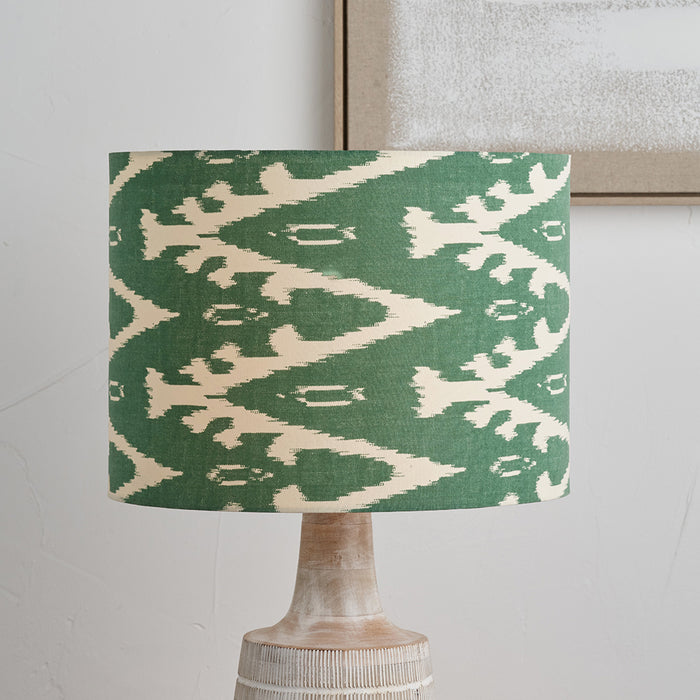 Lars Racing Green Ikat Patterned Cylinder Shade - 35cm