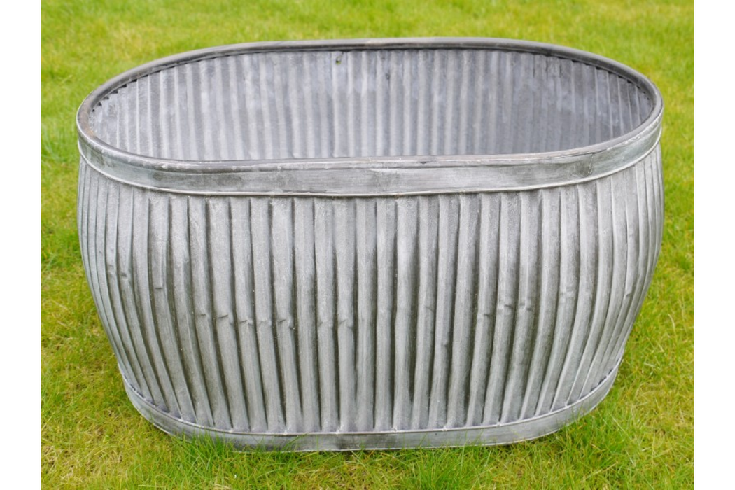 Outdoor Garden Planters, Silver Metal, Oval, Set of 3 Oval Tubs