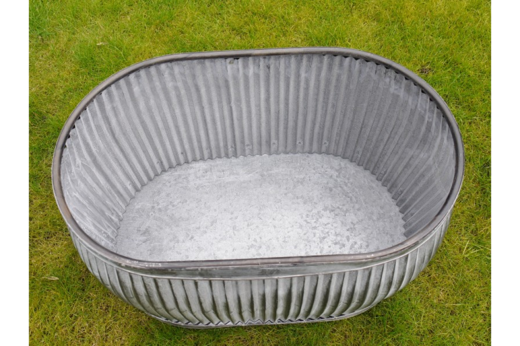 Outdoor Garden Planters, Silver Metal, Oval, Set of 3 Oval Tubs