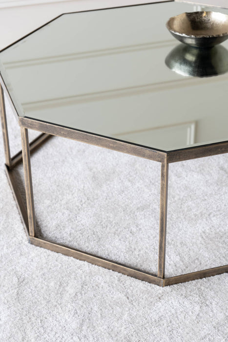 Jacqueline Octagon Coffee Table, Dark Bronze Iron Finish, Glass Top