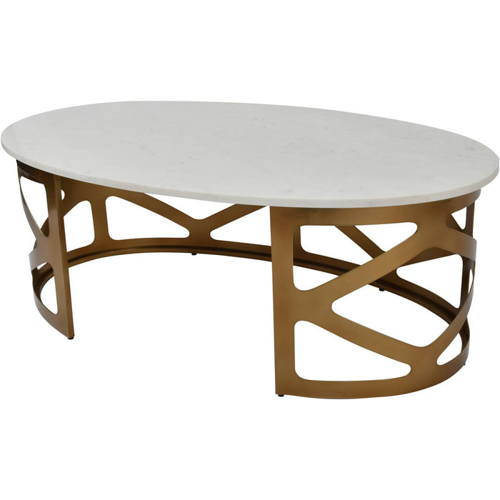 Metropolitan Contemporary Coffee Table, Satin Bronze Finish, Off-White Marble